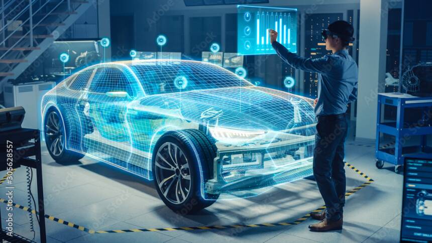 Futuristic vision of car manufacturing